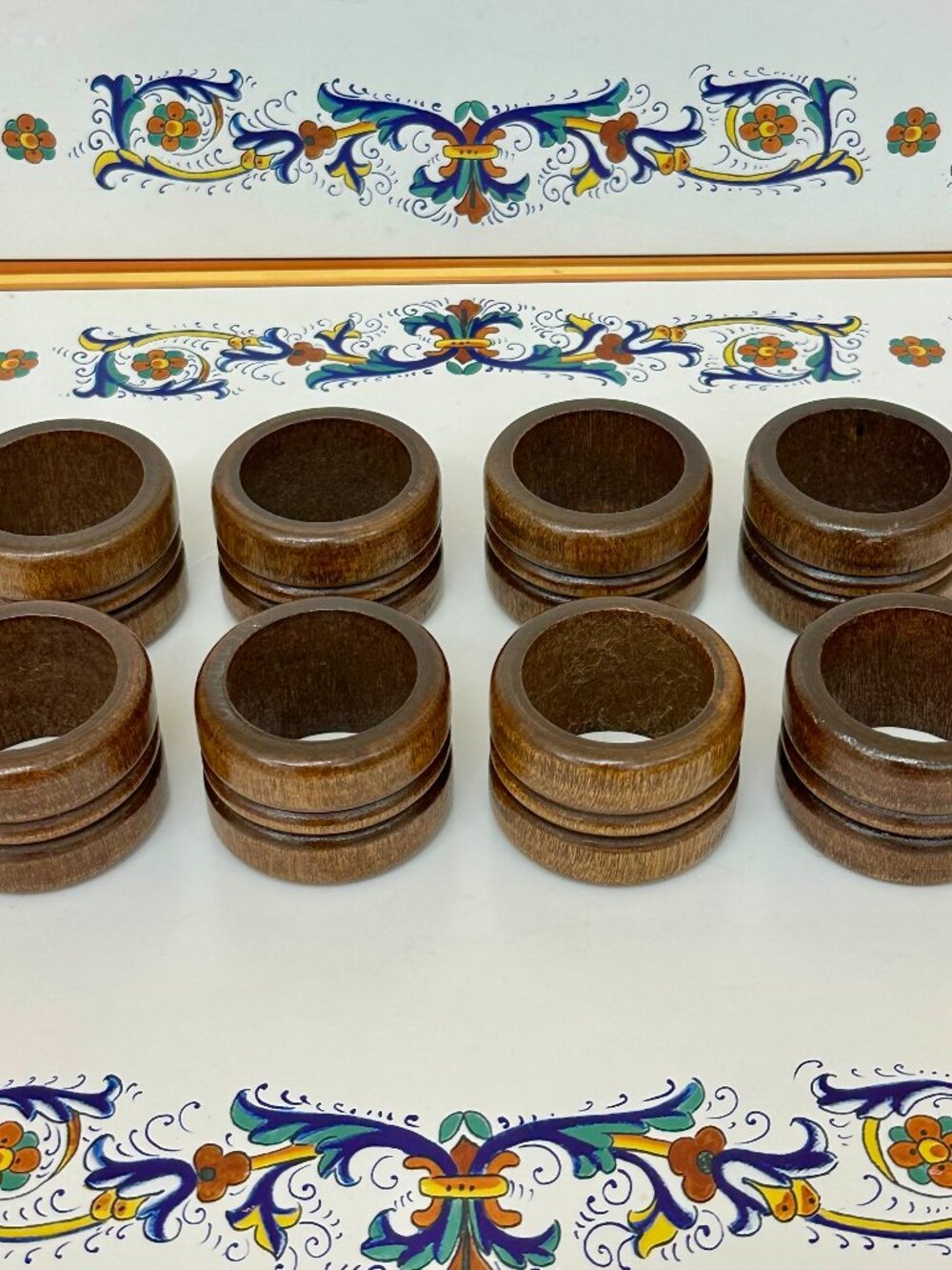 vintage MCM set of 8 wooden napkin rings